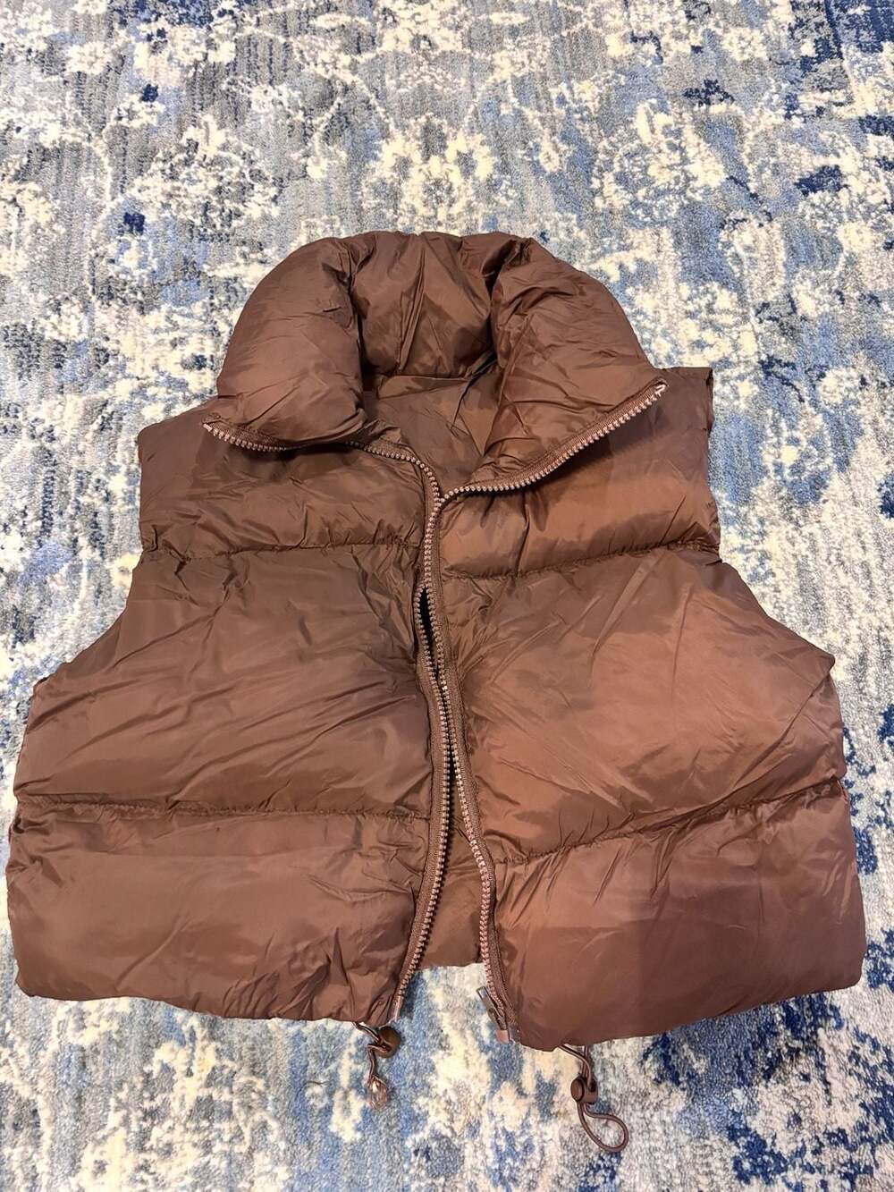 Cropped Puffer Vest Size S Brown